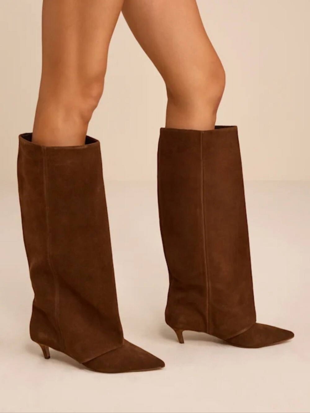 Steve Madden Knee High Boots 7.5 Brown Suede Luca Slouchy Kitten Heel New $200